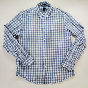 J Crew Flex Shirt Men Large Gray Gingham Slim Fit Stretch Casual Button Down